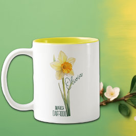 Taza Bicolor Nacimiento Flor Mes Marzo Nombre de Daffodil