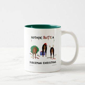 Taza Bicolor Nada empalma navidad de un Doberman