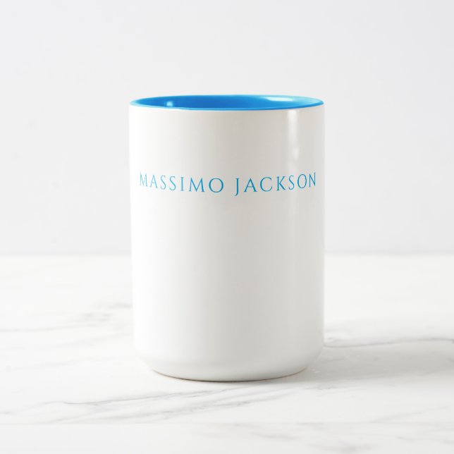 Taza Bicolor Name Calligraphy Script Plain Simple White Blue (Centro)