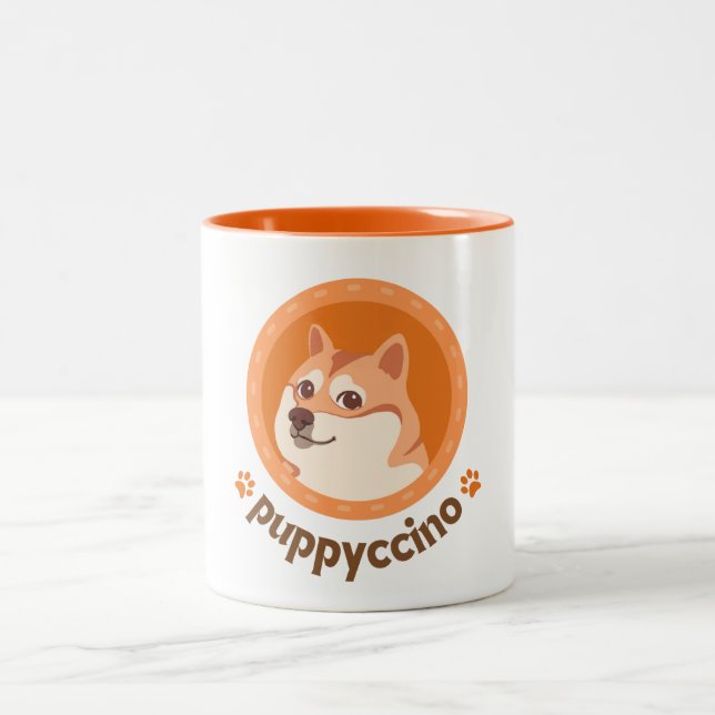 Taza Bicolor Naranja Brown Cute Puppy Ilustracion Mug (Centro)