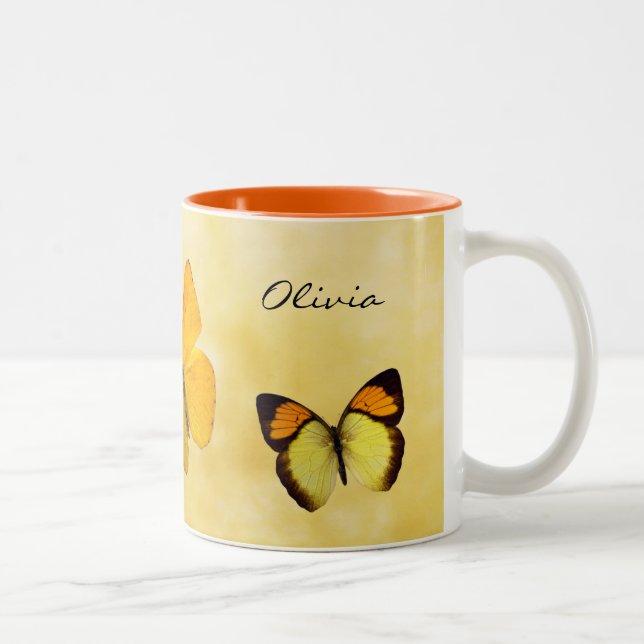 Taza Bicolor Naranja Butterflies Nombre personalizado Mug (Derecha)
