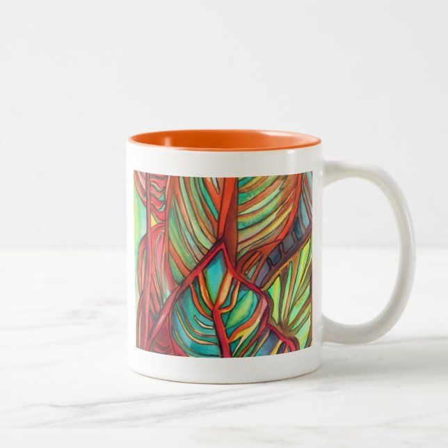 Taza Bicolor Naranja Canna deja acuarela arte original (Derecha)