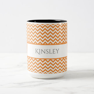 Taza Bicolor Naranja Chevron Simple Dos Tones Café Mug