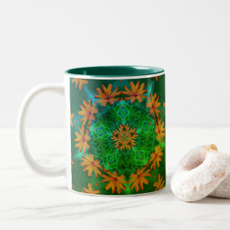 Taza Bicolor Naranja Daisy Flower Art Kaleidoscope