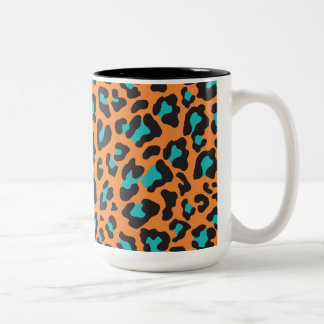 Taza Bicolor Naranja de impresión de leopardo, negro, Aqua