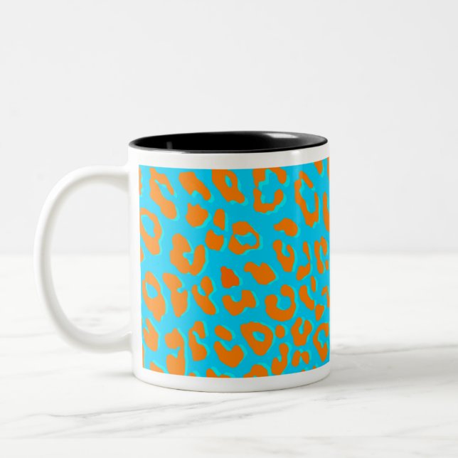 Taza Bicolor Naranja de impresión Leopardo Azul (Izquierda)
