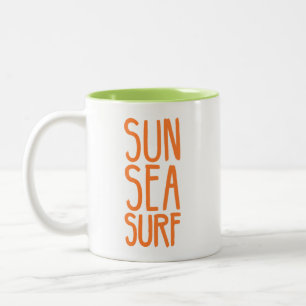 Taza Bicolor Naranja De Sol, Mar Y Surf