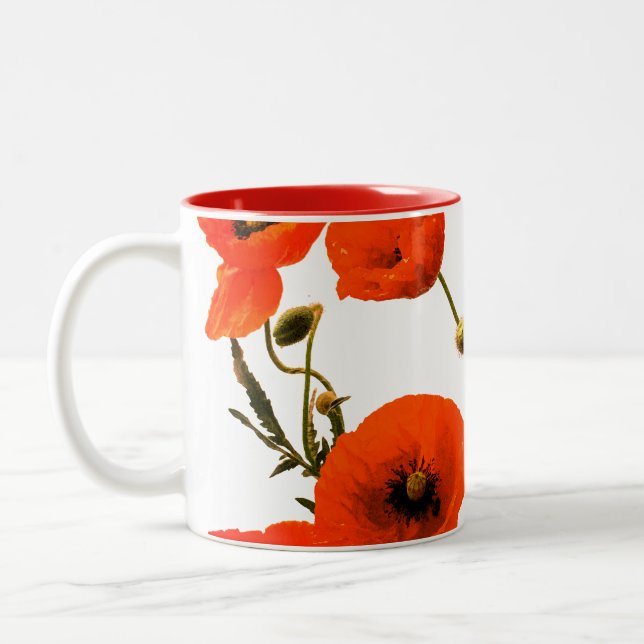 Taza Bicolor Naranja Flores De Adormidera Rojas Regalo Floral D (Izquierda)