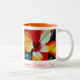 Taza Bicolor Naranja Hibiscus flor tropical arte del Día de la