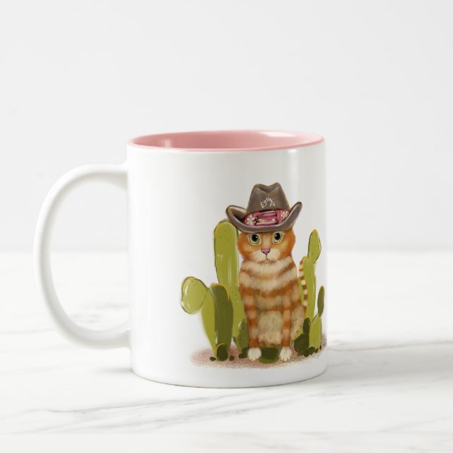 Taza Bicolor Naranja lindo Cowboy Cat (Izquierda)