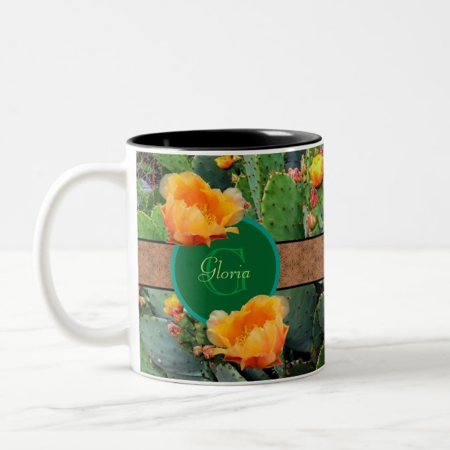 Taza Bicolor Naranja Monograma Personalizado Pear Cactus 2 (Izquierda)