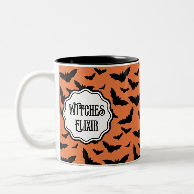 Taza Bicolor Naranja personalizado Black Bat Witches Elixir (Izquierda)