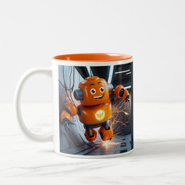Taza Bicolor Naranja Robot Buddy Mug - Drinkware futurista para (Izquierda)