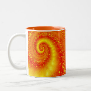 Taza Bicolor Naranja Sunshine Abstract Fractal Spiral Monograma