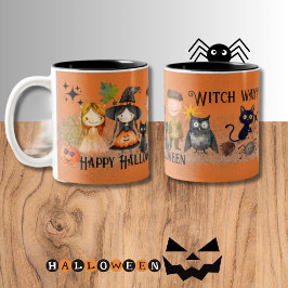 Taza Bicolor Naranja Witch Way Halloween