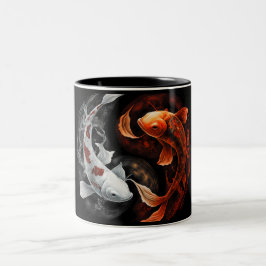 Taza Bicolor Naranja Y Blanco Afortunado Koi Pescado Arte Japon
