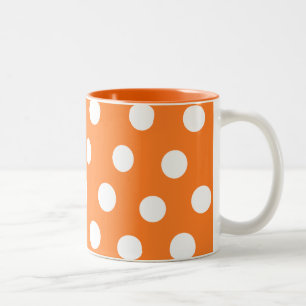 Taza Bicolor Naranja y juego de puntos Polka blanco