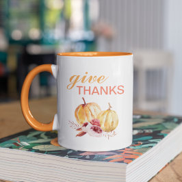 Taza Bicolor Naranja y Red de moda dan gracias y calabaza