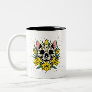 Taza Bicolor Narciso y calavera de gato de marzo