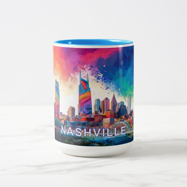 Taza Bicolor Nashville Skyline Urban Street Art (Centro)