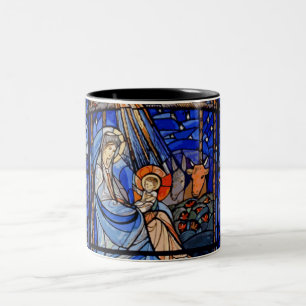 Taza Bicolor Natividad del estilo del vitral