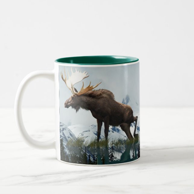 Taza Bicolor Naturaleza silvestre de Moose & Mountains de Canad (Izquierda)