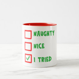 Taza Bicolor Naughty Nice yo probé a los Navidades Mug