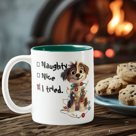 Taza Bicolor Naughty Puppy Santa Checklist Green