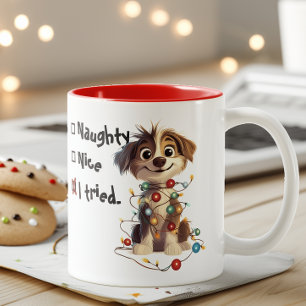 Taza Bicolor Naughty Puppy Santa Checklist Red
