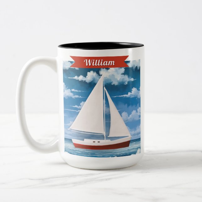 Taza Bicolor Náutica acuática oceánica barco de vela personaliz (Izquierda)
