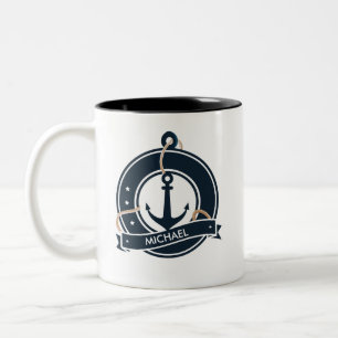 Taza Bicolor Nautical Anchor Sailor Vela Personalizada