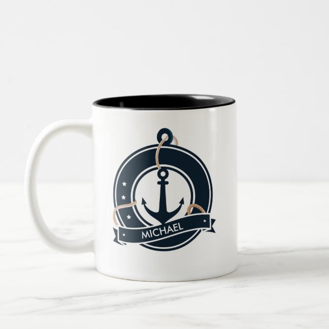 Taza Bicolor Nautical Anchor Sailor Vela Personalizada (Izquierda)