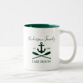 Taza Bicolor Nautical Lake House Anchor Oars Family Green