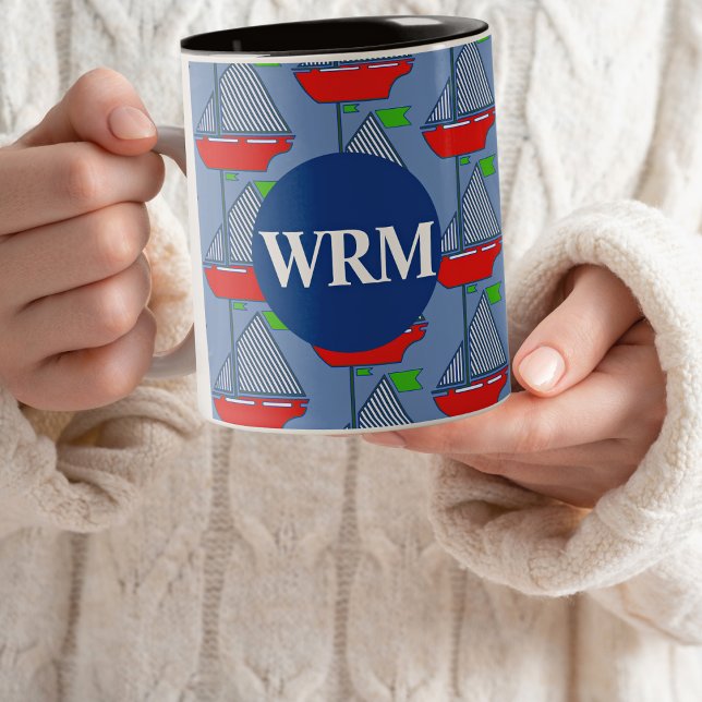 Taza Bicolor Nautical Personalizada Monograma Café Mug (Subido por el creador)