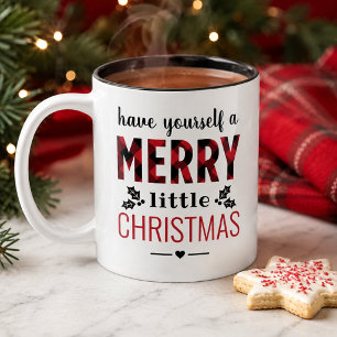 Taza Bicolor Navidad Alegre Moderna Cuadro de Búfalo Rojo