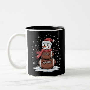 Taza Bicolor Navidad americano de fútbol, muñeco de nieve, depo