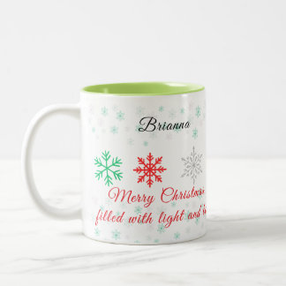 Taza Bicolor Navidad Copo de Nieve Personalizado