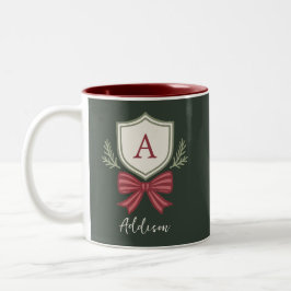 Taza Bicolor Navidad de lazo de inicial de monograma personaliz