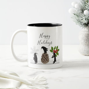 Taza Bicolor Navidad de pingüino divertido lindo personalizado