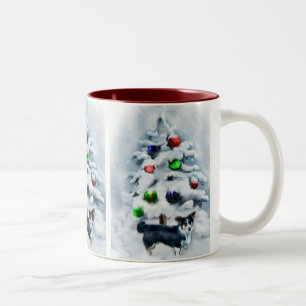 Taza Bicolor Navidad del Corgi Galés de la rebeca