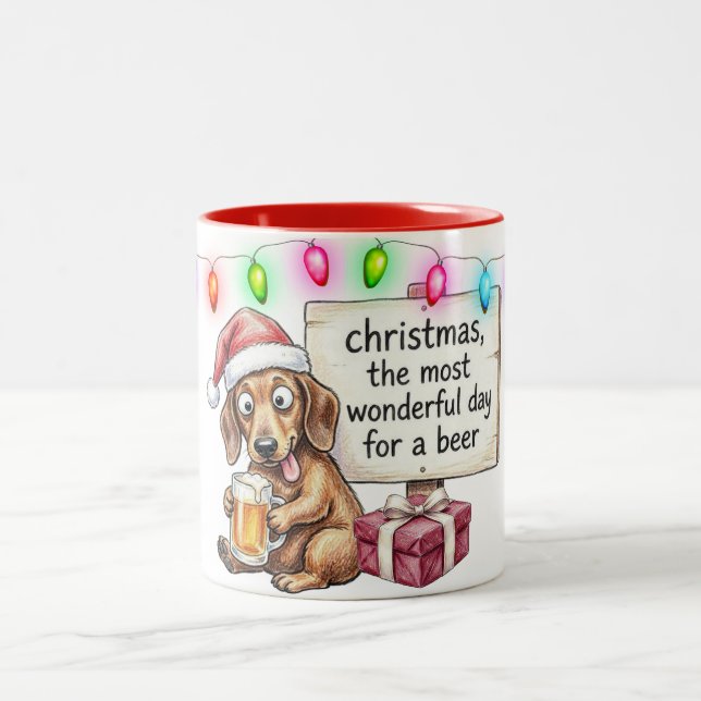 Taza Bicolor Navidad divertida de Dachshund (Centro)