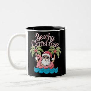 Taza Bicolor Navidad Playera Vacaciones Tropicales Santa Playa