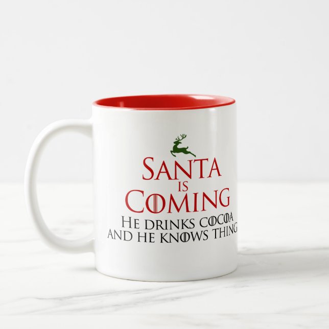 Taza Bicolor Navidad | Santa está llegando | Funny Mug (Izquierda)