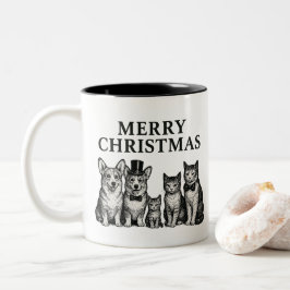 Taza Bicolor Navidad Vintage Pareja de Corgi Encantadora y Tres