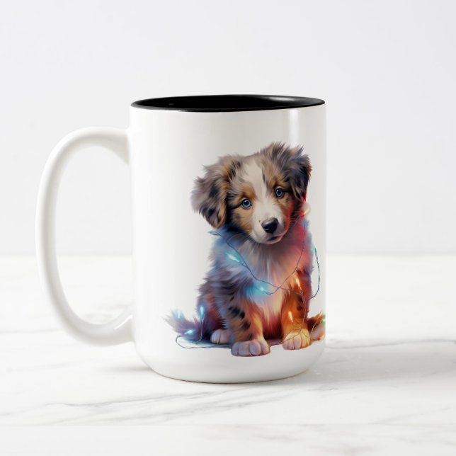 TAZA BICOLOR NAVIDADES ADORABLES AUSTRALIAN SHEPHERD PUPPY (Izquierda)
