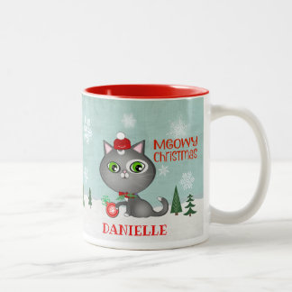 Taza Bicolor Navidades adoran a Personalizado de gato gris hips