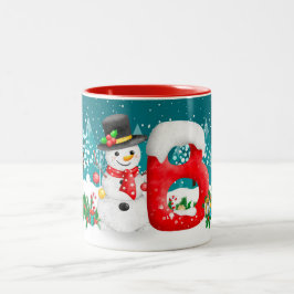 Taza Bicolor Navidades alegres Carta inicial Monograma Mug