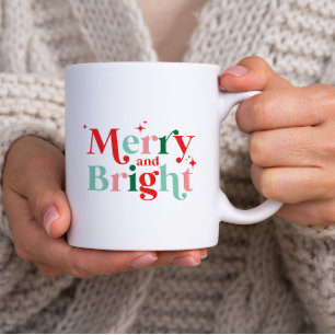 Taza Bicolor navidades alegres y brillantes fuentes rojas moder