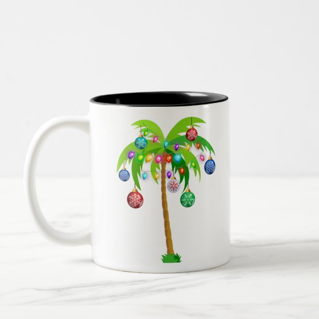 Taza Bicolor Navidades alumbran palmera hawaii playa tropical x (Izquierda)