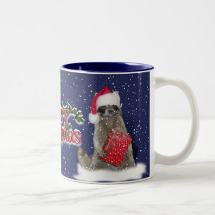 Taza Bicolor Navidades Bandit Raccoon con el presente